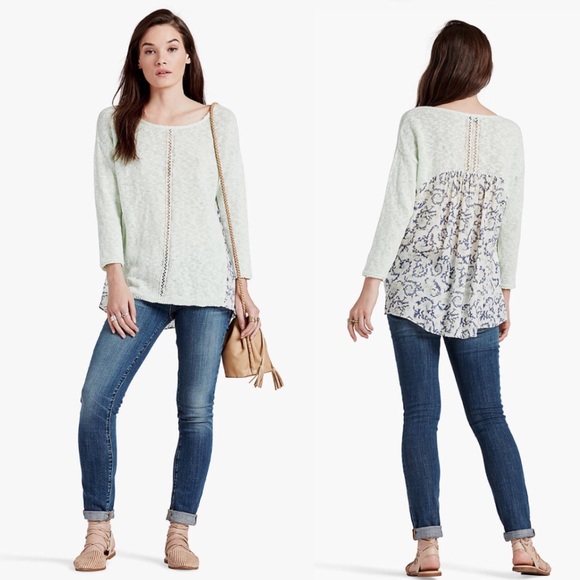 Lucky Brand Sweaters - Lucky Brand Woven Back Sweater Mint Paisley Large